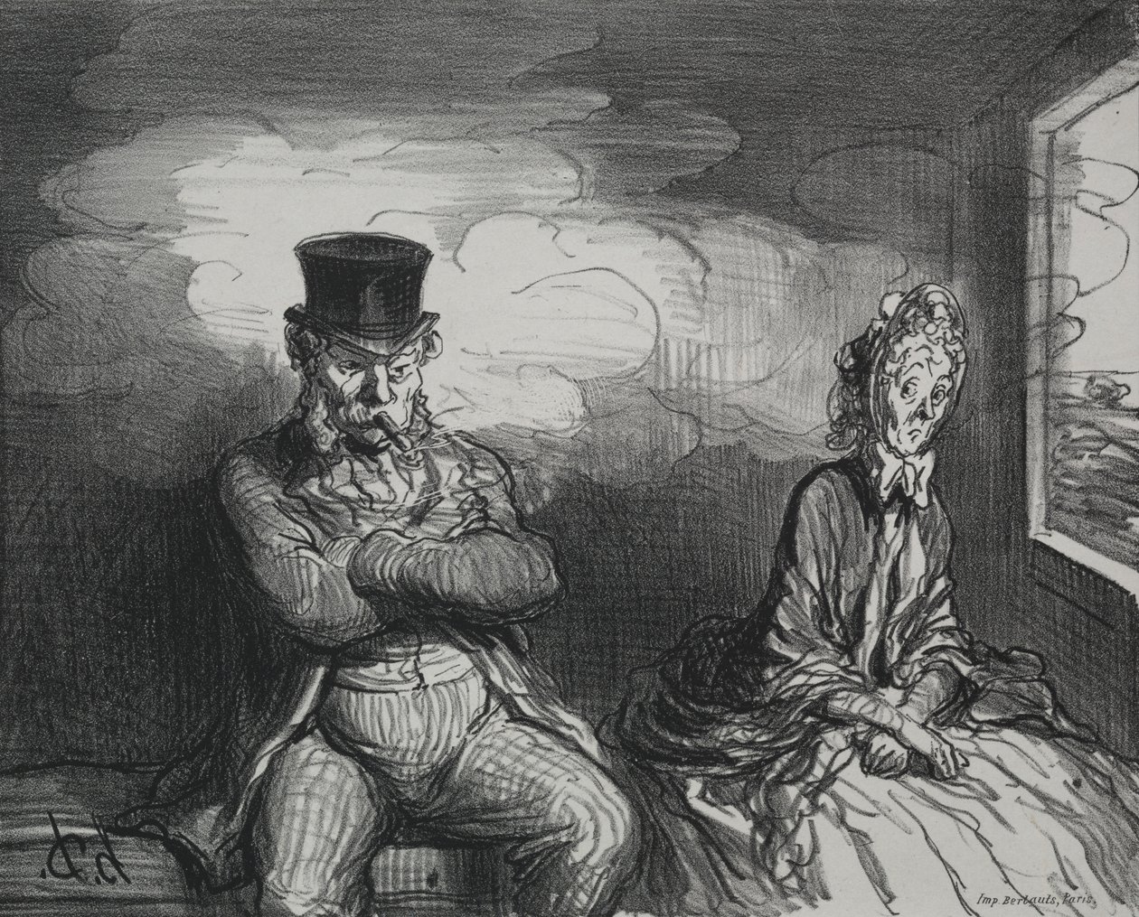 På tåget: En trevlig följeslagare av Honoré Daumier