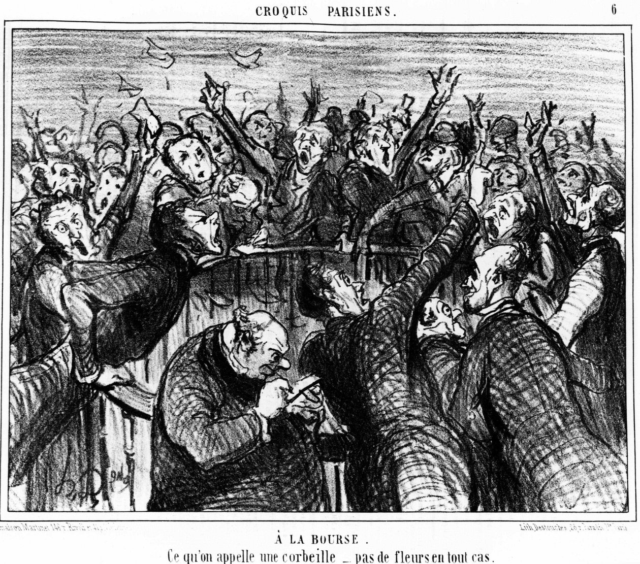 På handväskan, Vad kallas en korg, inga blommor i alla fall: serie karikatyrer på Honore Daumiers (1808-1879) handväska. "Charivari" av Honoré Daumier