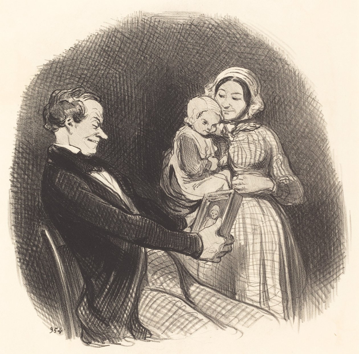 Pappa tittar på bilden av hans bild av Honoré Daumier