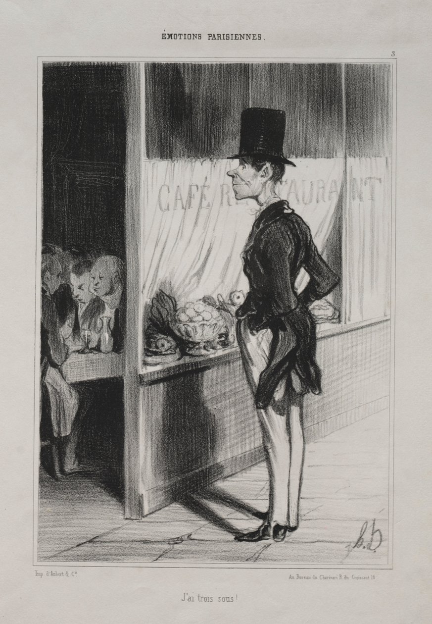 Parisian Emotions, skylt 3: I Have Three Sous!, 1839. av Honoré Daumier