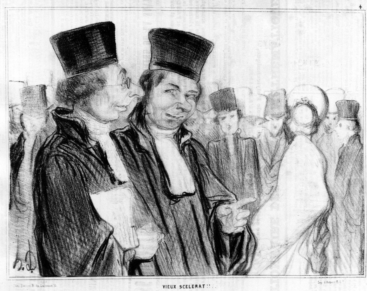 Parisisk typ, gammal scelerat!!, karikatyr av Honore Daumier (1808-1879). "Charivari". av Honoré Daumier
