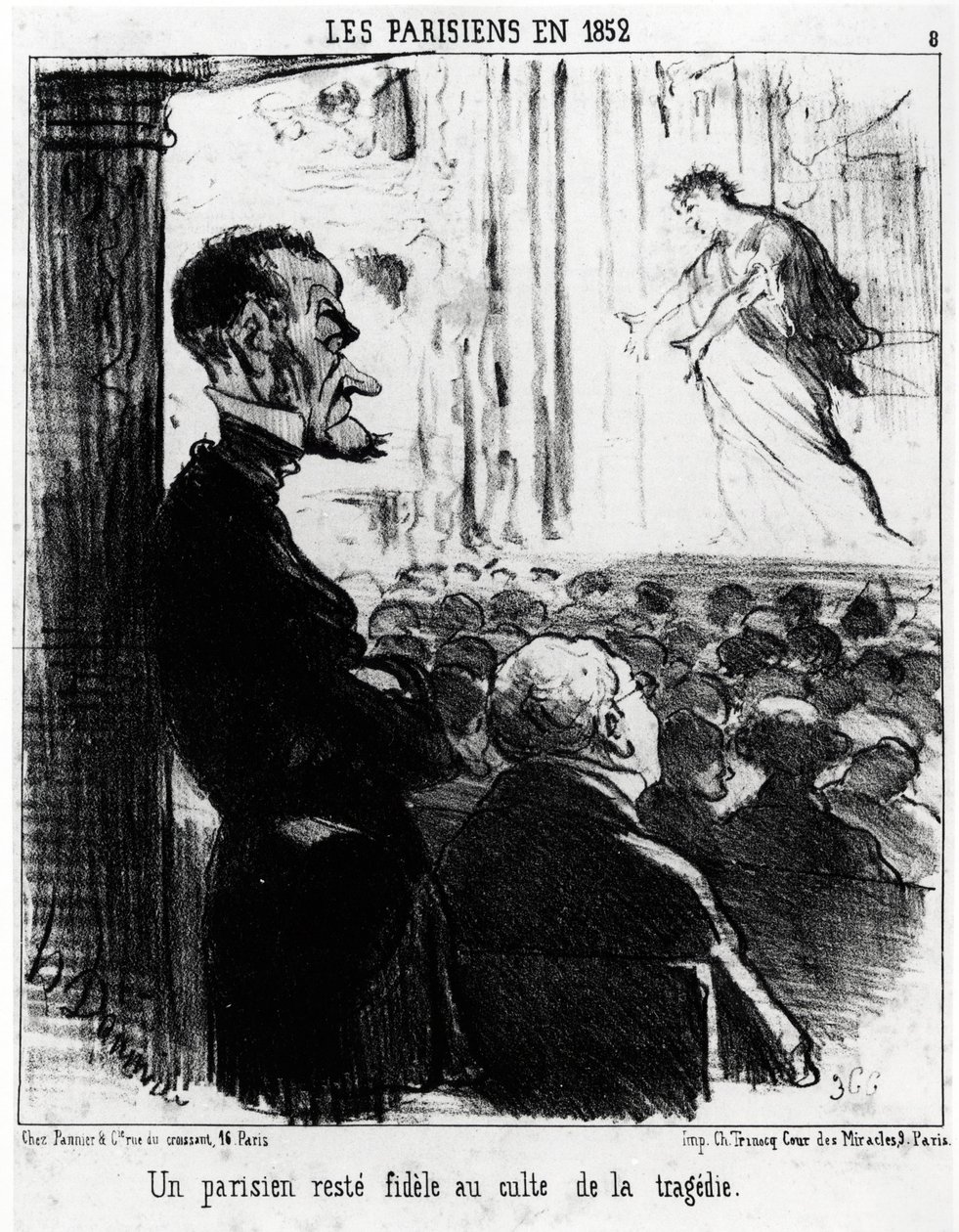 Parisare 1852: en parisare förblir trogen tragedikulten. Illustration d