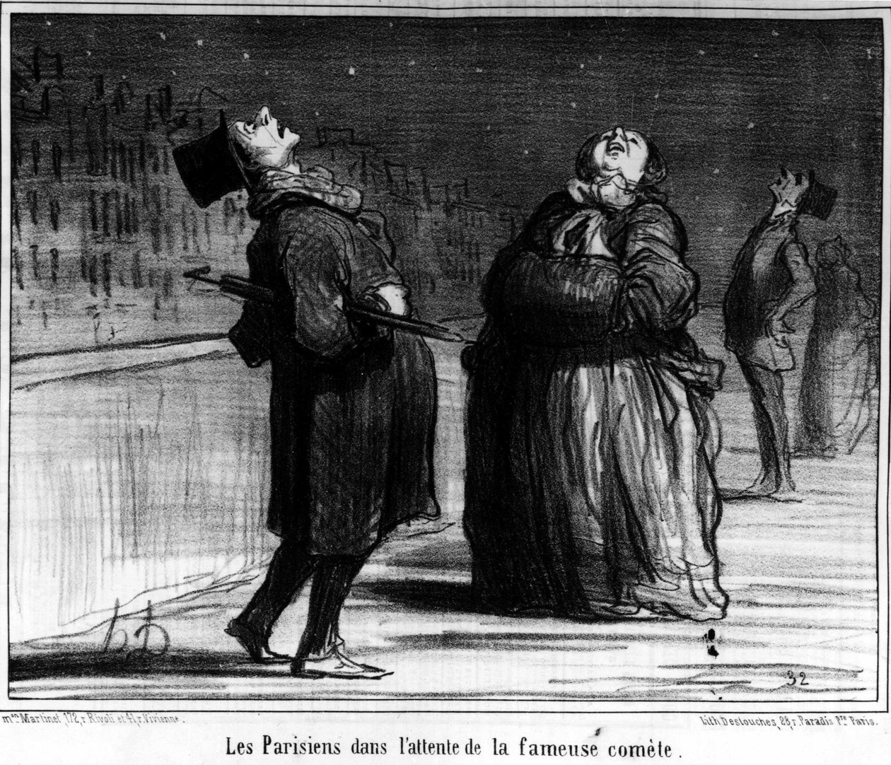 Parisare som väntar på den berömda kometen, karikatyr av Honore Daumier (1808-1879). "Charivari" av Honoré Daumier