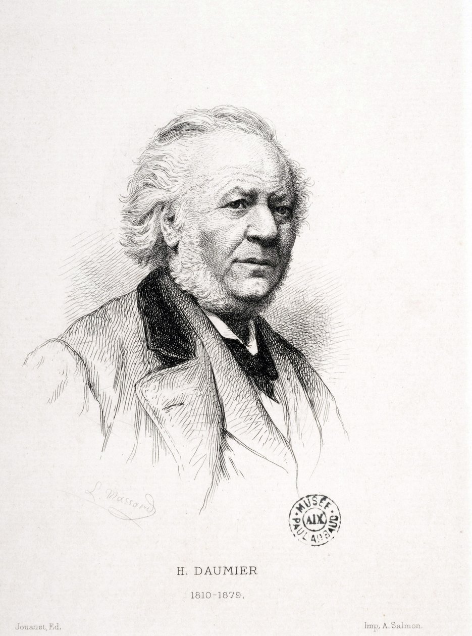 Porträtt av Honore Daumier (1808-1879), fransk gravör, målare och skulptör. Massard gravyr. Mått: 15x11,5 cm. Arbaud Museum. av Honoré Daumier