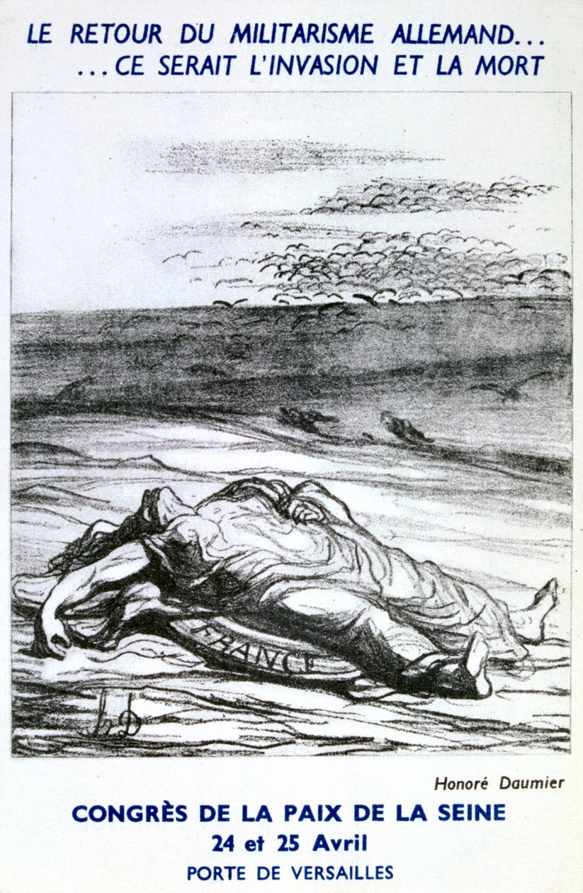 Vykort som annonserar kongressen för fred i Seine, Paris av Honoré Daumier