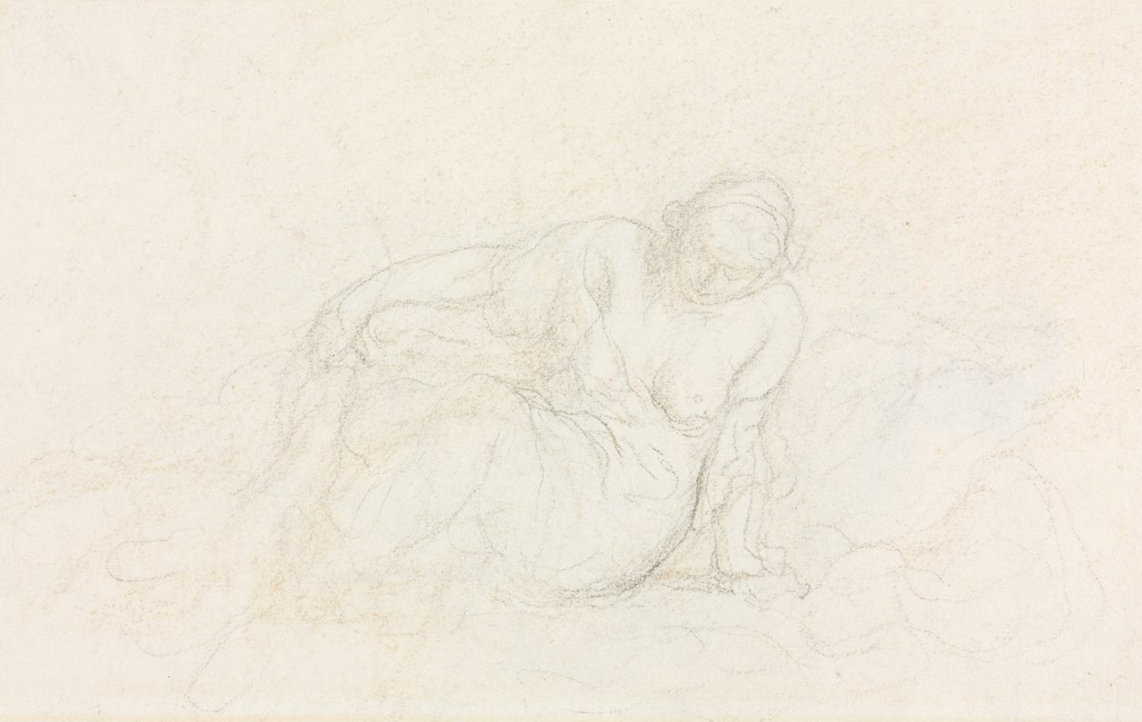 Liggande kvinna som lutar sig på sin arm tergo, 185560. av Honoré Daumier
