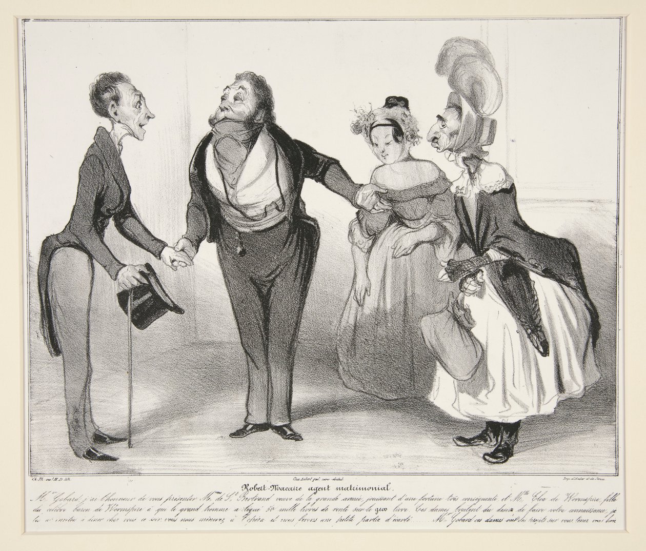 Robert-Macaire äktenskapsagent. (Macaire äktenskapsombud.), pl. 16 från serien Caricaturana, från albumet Les Robert Macaires av Honoré Daumier