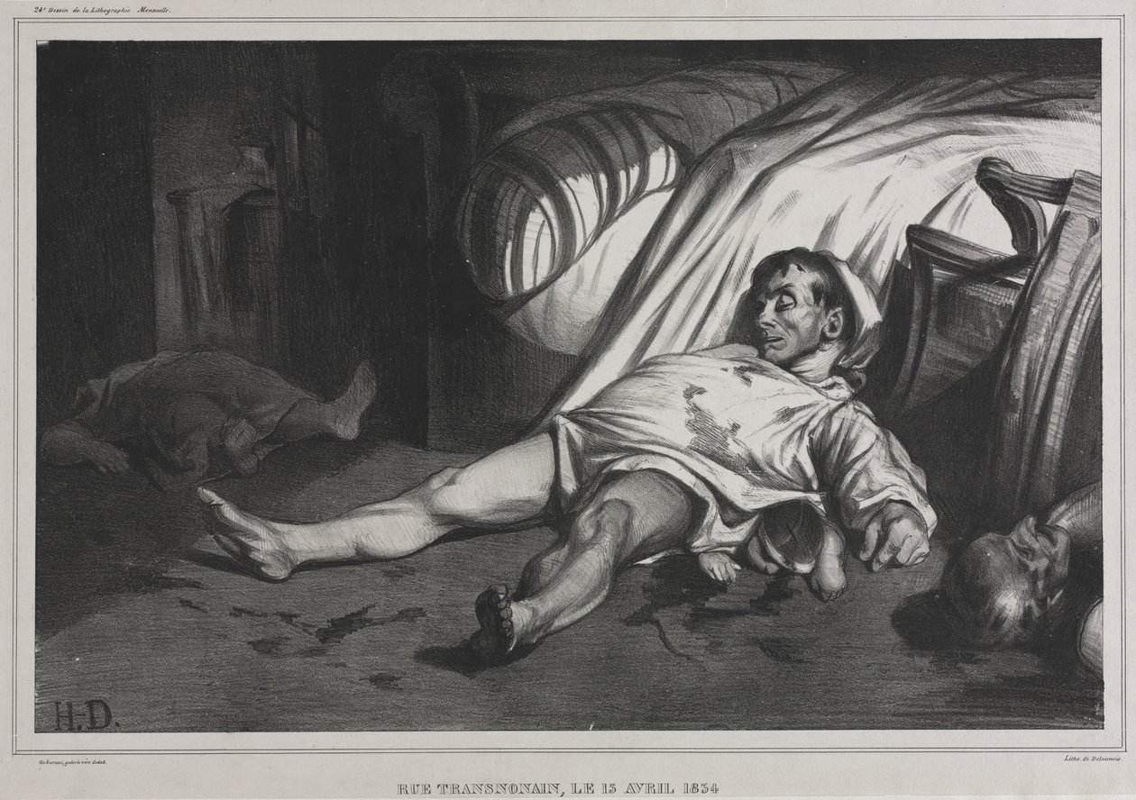 Rue Transnonain, 15 april 1834, 1834. av Honoré Daumier