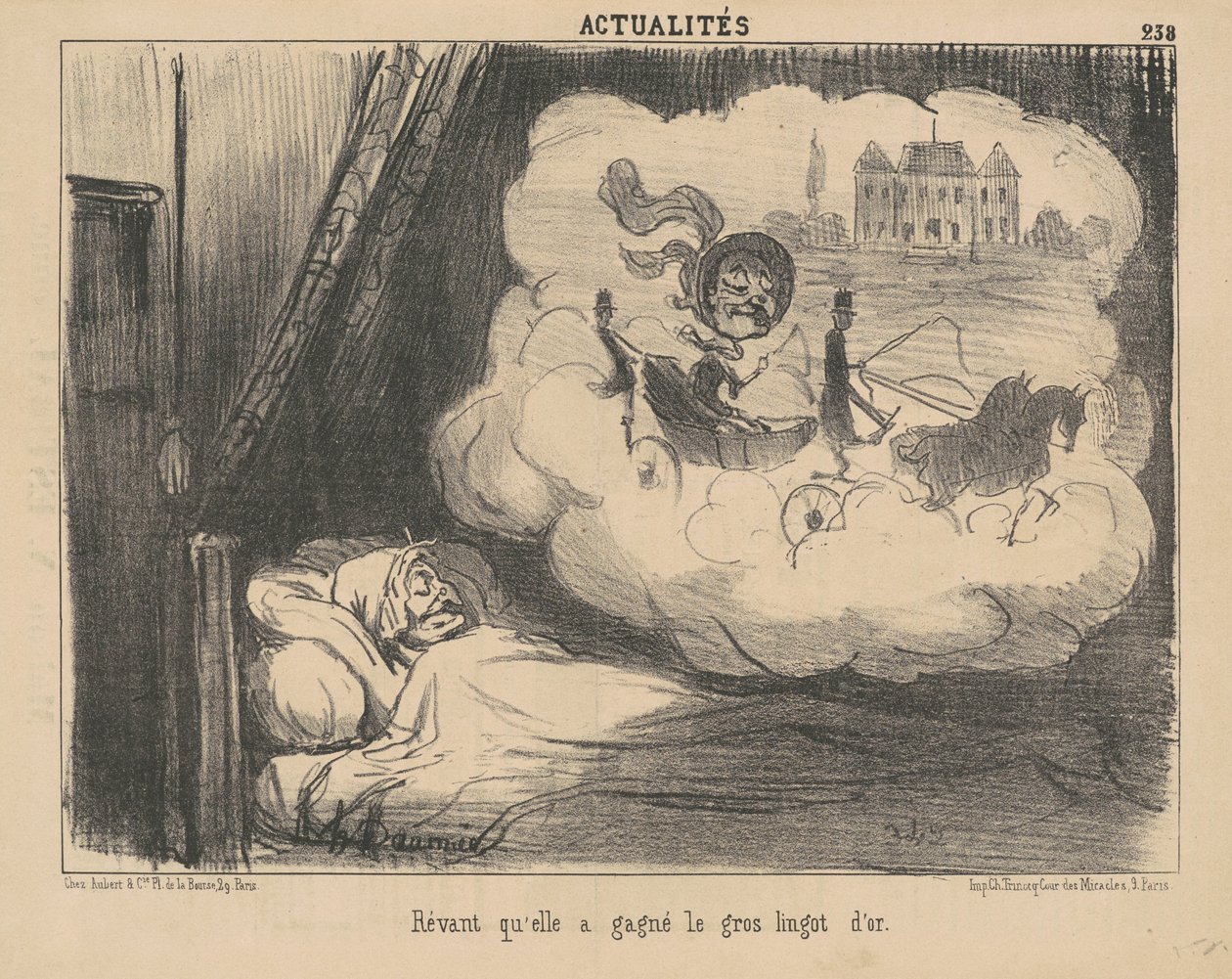 Drömmer att hon vann den stora guldtackan. av Honoré Daumier