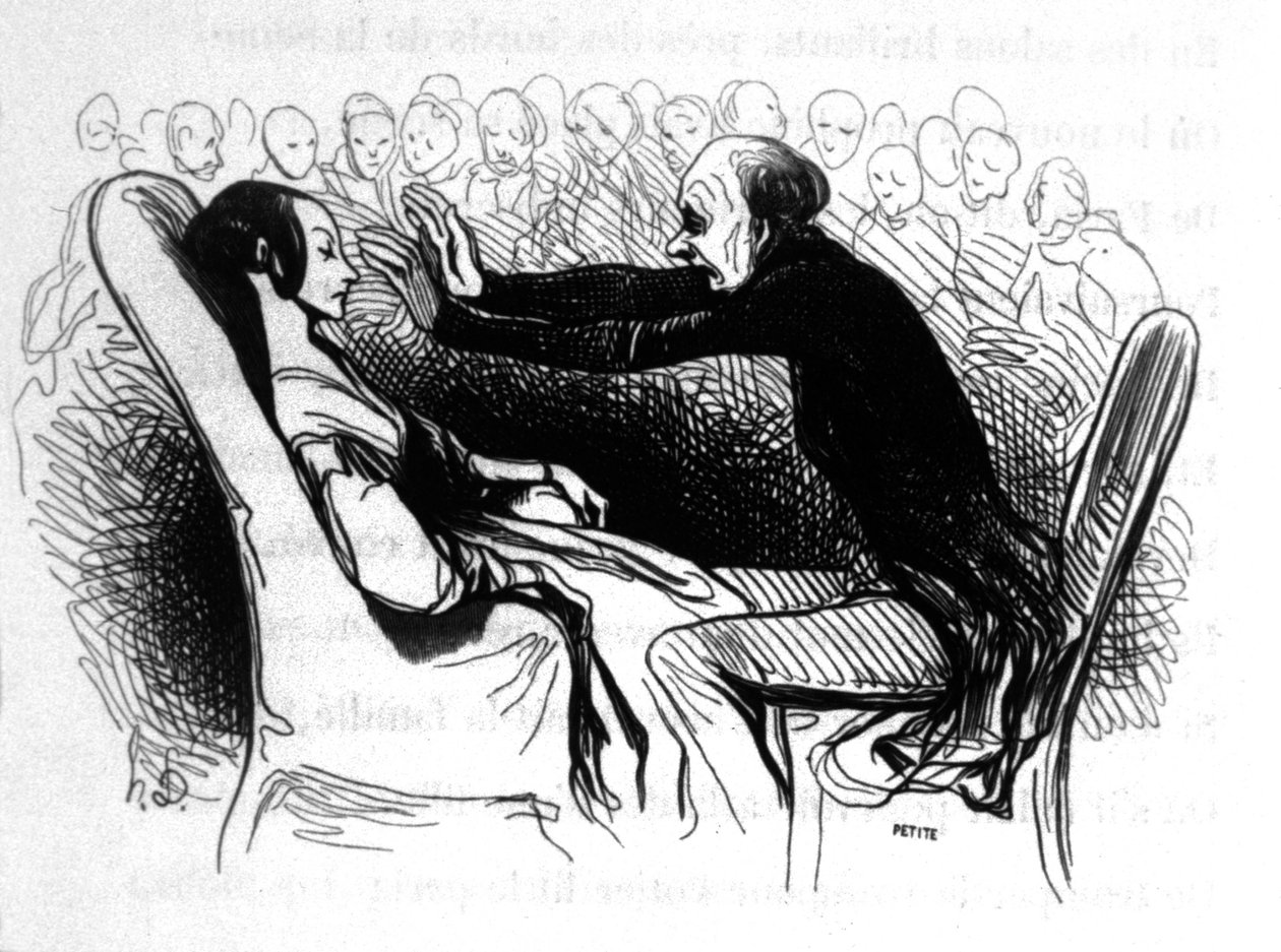 Scen från hypnotism i Paris, ca 1850 (gravyr) av Honoré Daumier