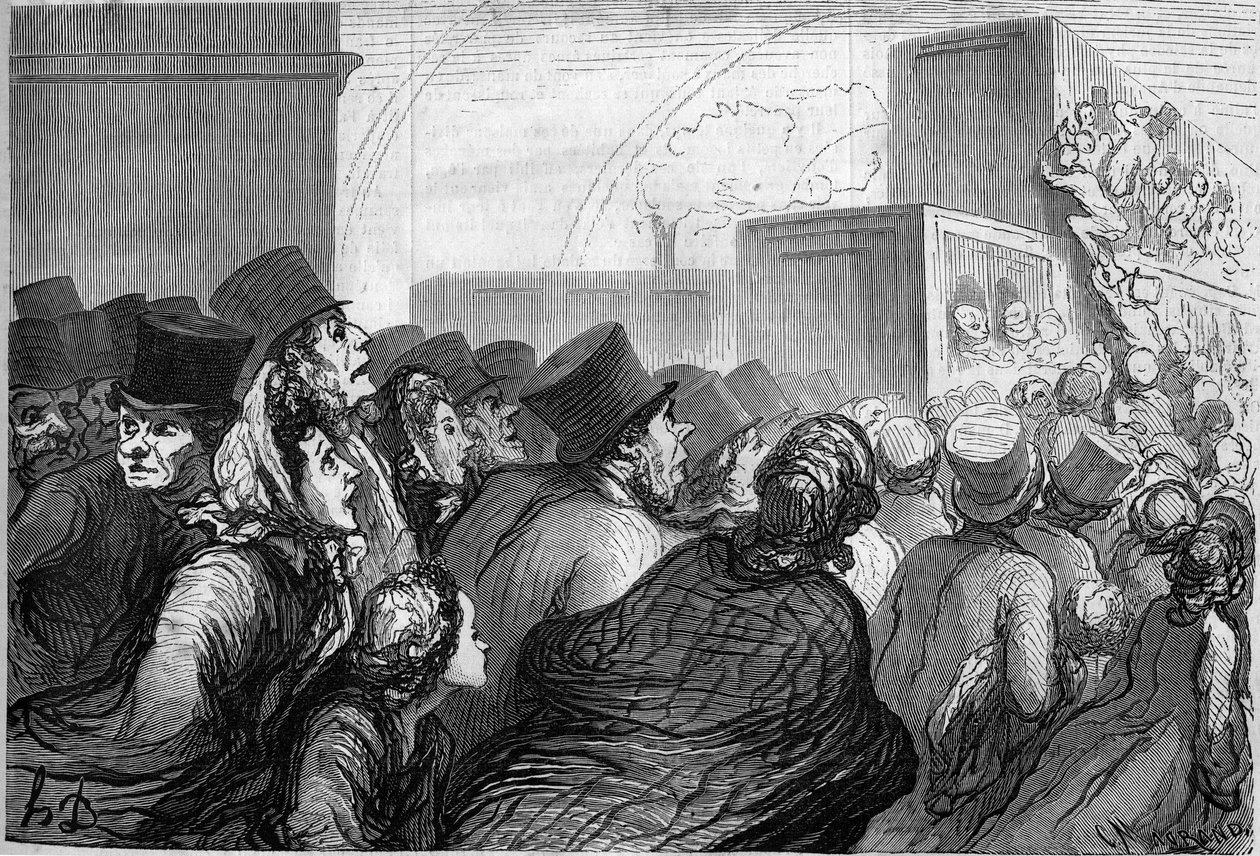 Söndagsresenärer. Tecknad av Honore Daumier (1808-1879). Gravyr i "" Le Monde Illustré"" nr 264 av 3 maj 1862. av Honoré Daumier