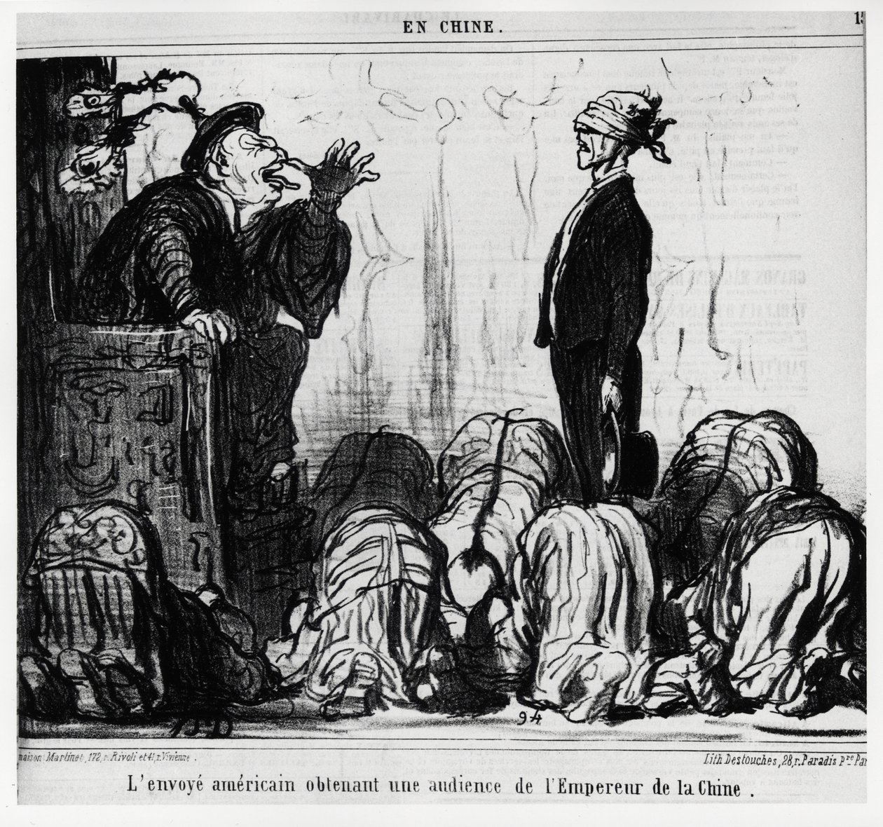 Det amerikanska sändebudet får en audiens från kejsaren av Kina. I serien En Chine, illustration av Honore Daumier (1808-1879), publicerad i "" Charivari", daterad 21 oktober av Honoré Daumier