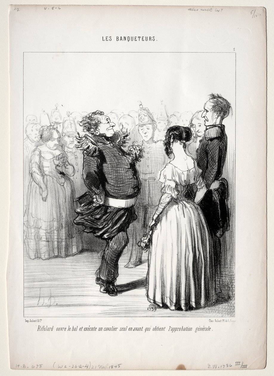 The Banqueters, skylt 5: Rifolard öppnar bollen, 1848. av Honoré Daumier