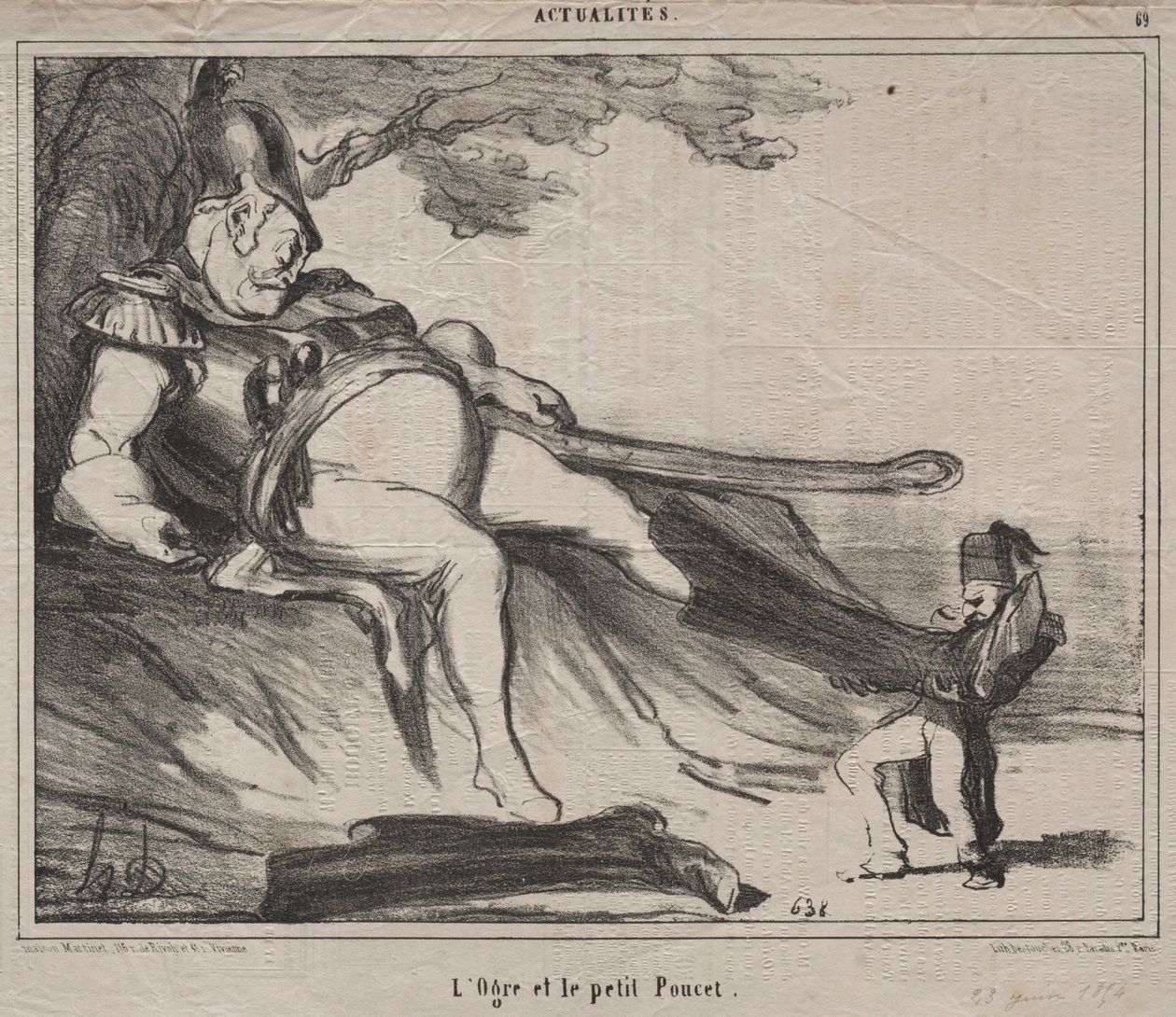 Kosackerna för skratt tallrik 61: The Ogre and his little Tom Thumb, 1854. av Honoré Daumier