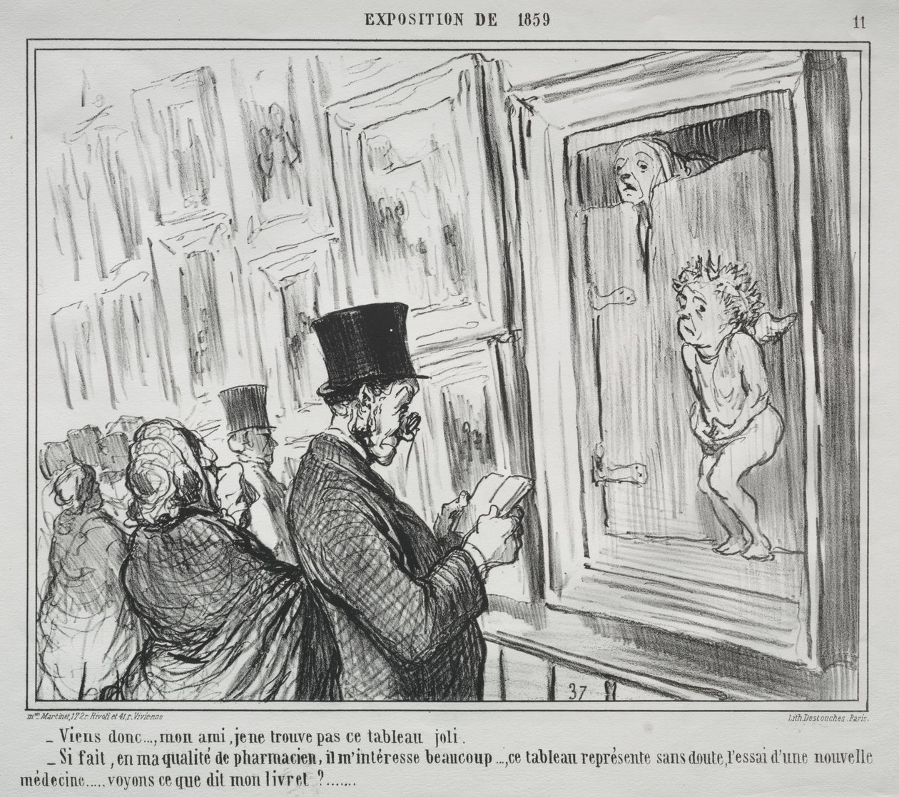 Utställningen 1859 (skylt 11): Kom hit, min vän, jag tycker inte att denna målning är vacker av Honoré Daumier