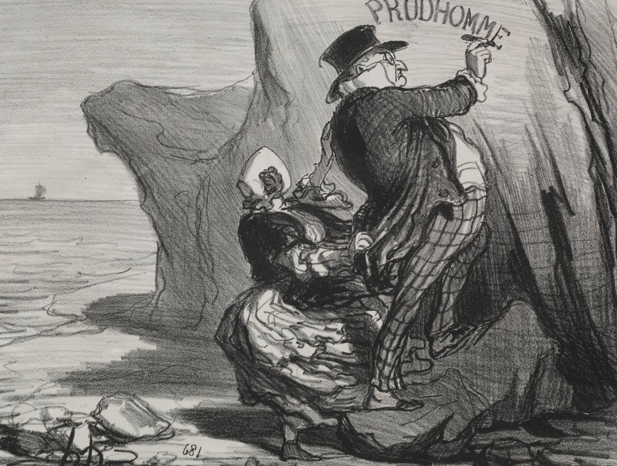 The Good Bourgeois (skylt 3): Jag vill lämna ett oförgängligt monument över vårt besök på denna klippa... av Honoré Daumier