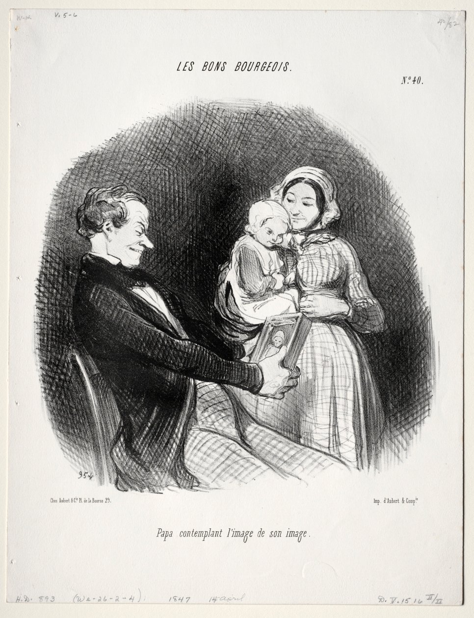 The Good Bourgeois, plåt 40: Pappa överväger en likhet med hans likhet, 1847. av Honoré Daumier