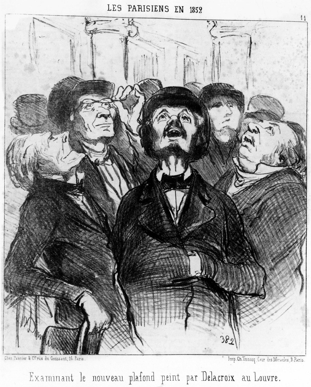 Parisarna 1852 undersökte det nya taket målat av Delacroix vid Louvren, hämtat från "" Målningar och salonger", serie karikatyrer av Honore Daumier (1808-1879). “Charivari” av Honoré Daumier