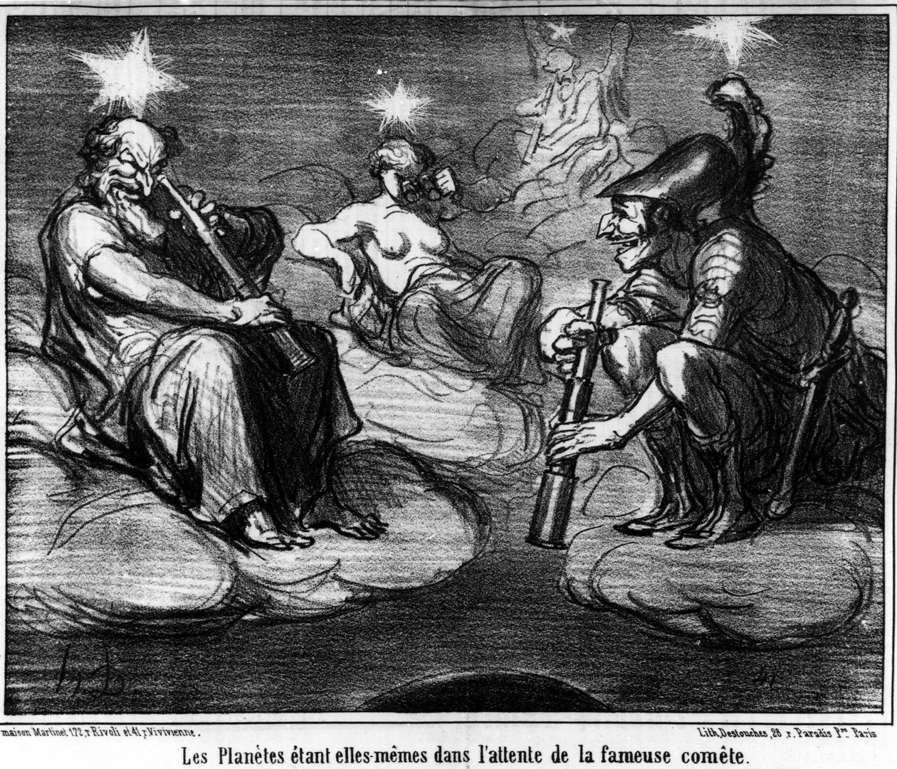 Planeterna väntar själva på den berömda kometen, hämtat från "Astronomy", en karikatyr av Honore Daumier (1808-1879). "Charivari" av Honoré Daumier