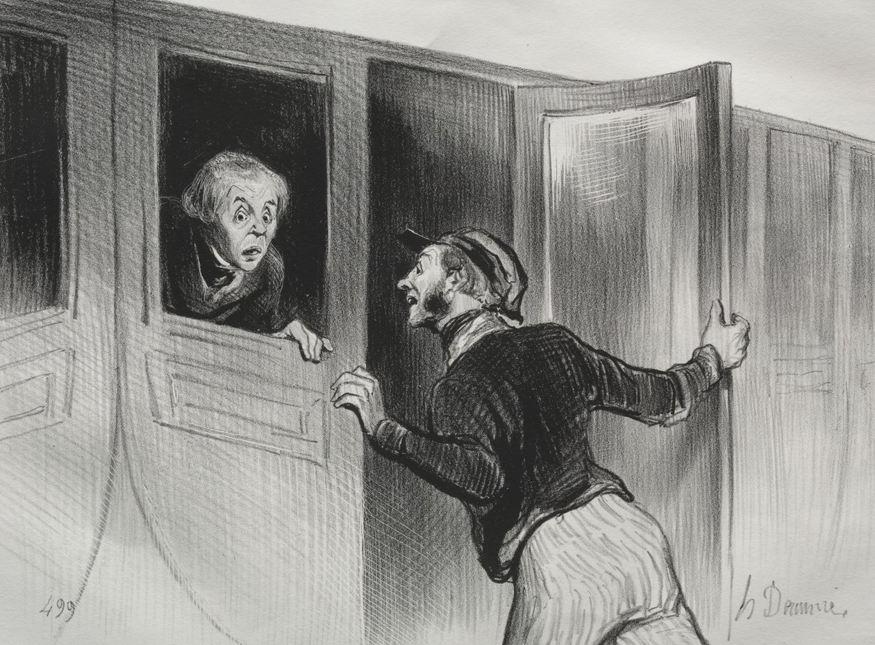 The Railroads, skylt 11: The Hazard of Sleeping on a Journey av Honoré Daumier