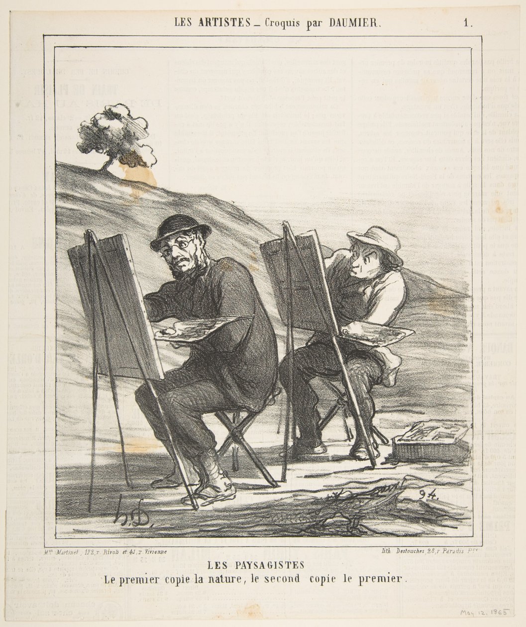 Landskapsmålarna, den första kopian naturen, den andra kopian den första, från..., 12 maj 1865. av Honoré Daumier
