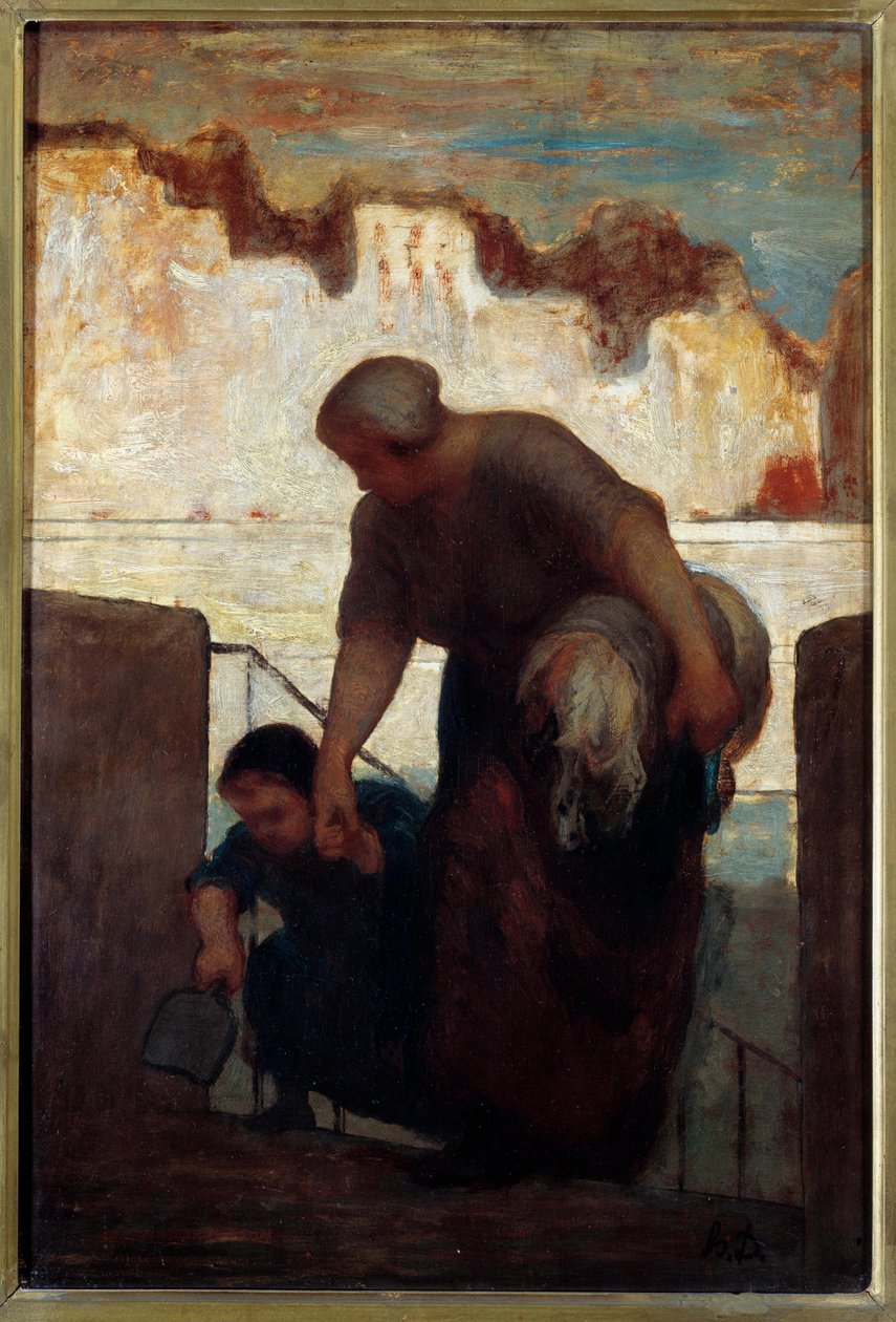 Tvättmaskinen. Målning av Honore Daumier av Honoré Daumier