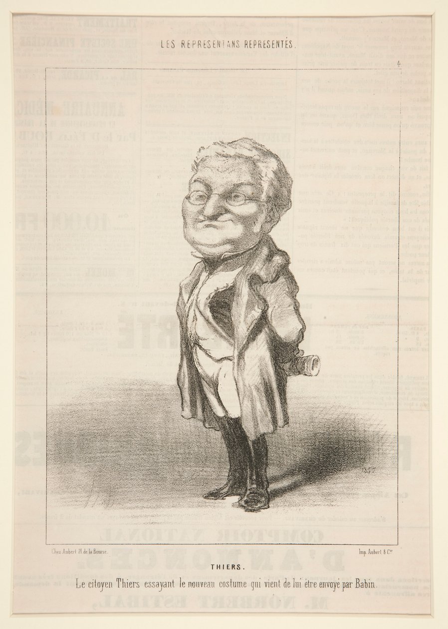 Thiers: Medborgaren Thiers provar den nya kostymen som just har skickats till honom av Bavin av Honoré Daumier
