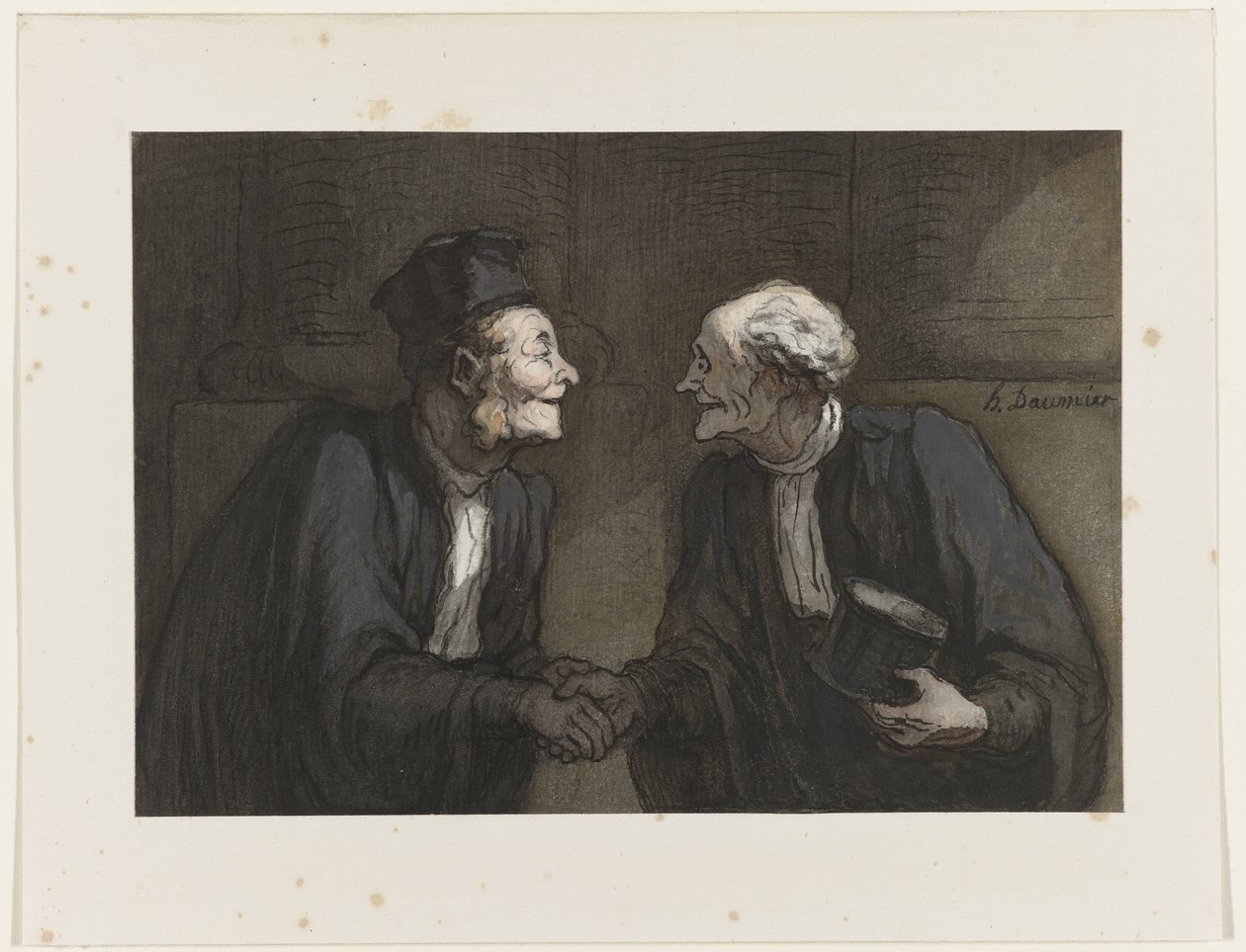Två advokater skakar hand // Deux avocats: la poignée de main av Honoré Daumier