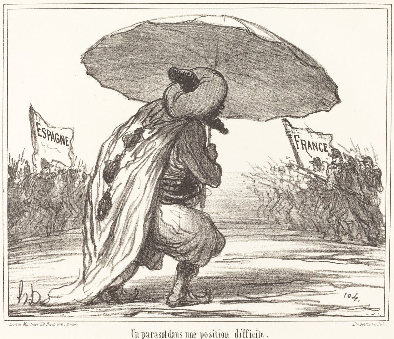 Ett parasoll i en svår position av Honoré Daumier