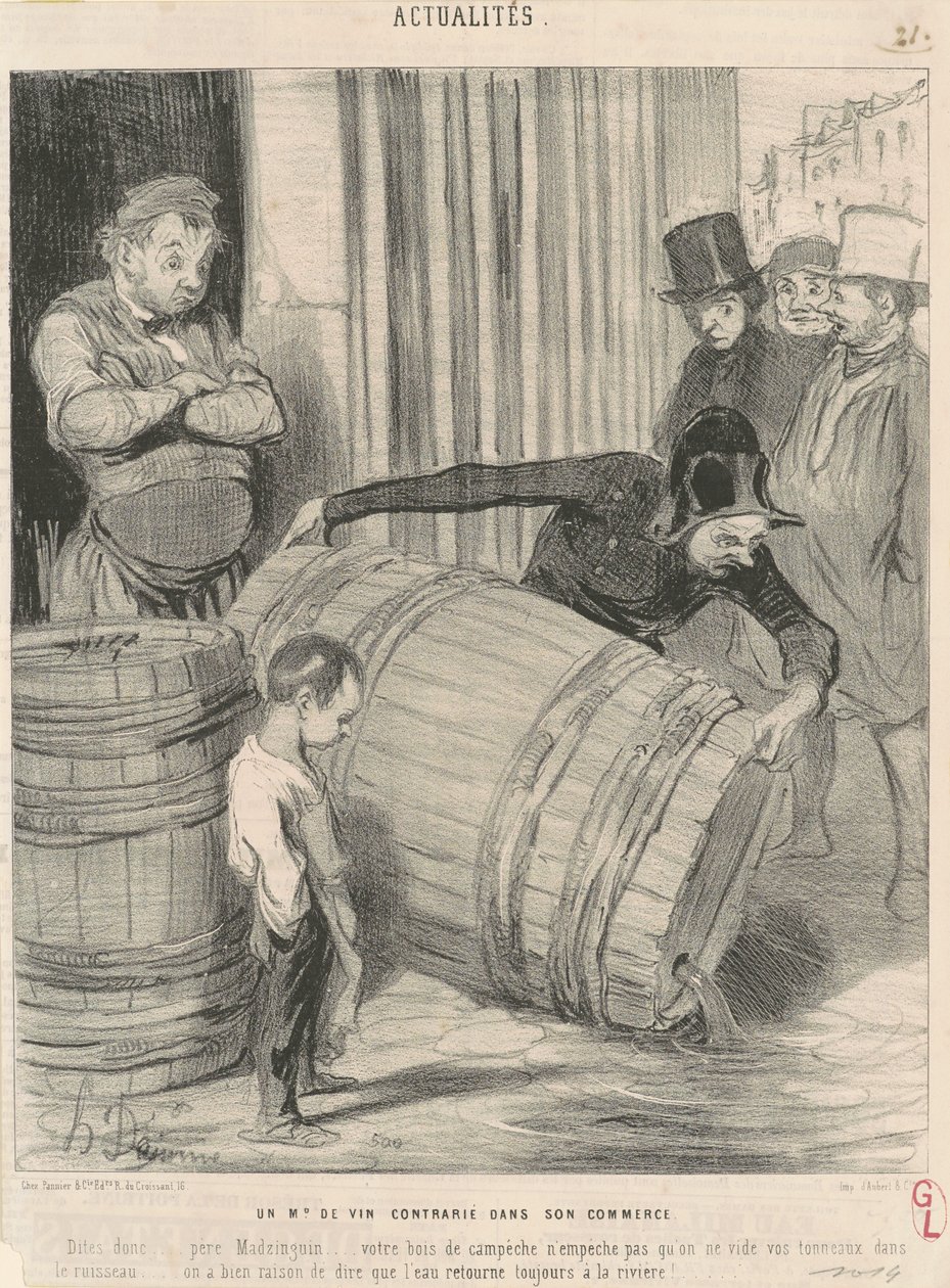 En vinhandlare upprörd i sin verksamhet av Honoré Daumier