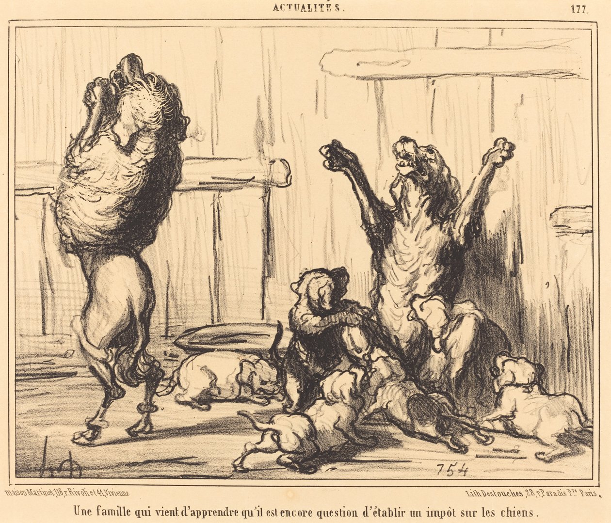 En familj som precis lärt sig... en hundskatt av Honoré Daumier