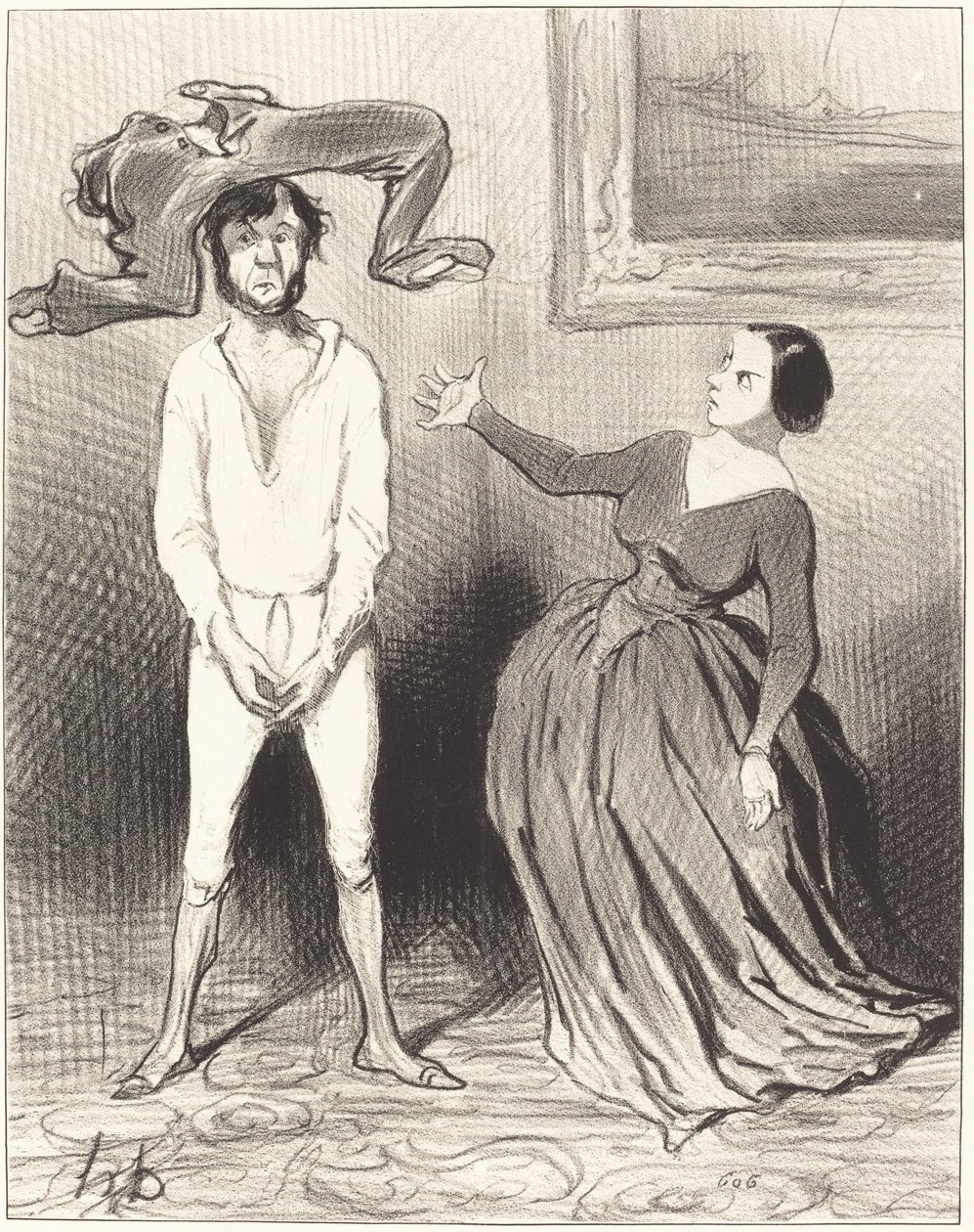 En kvinna som jag... sätter tillbaka en knapp?... av Honoré Daumier