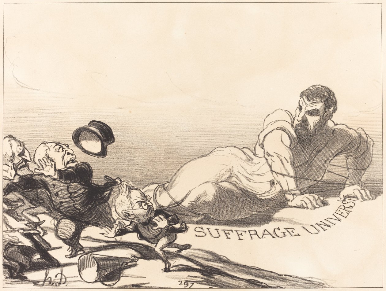 En panik av Lilliputians... av Honoré Daumier