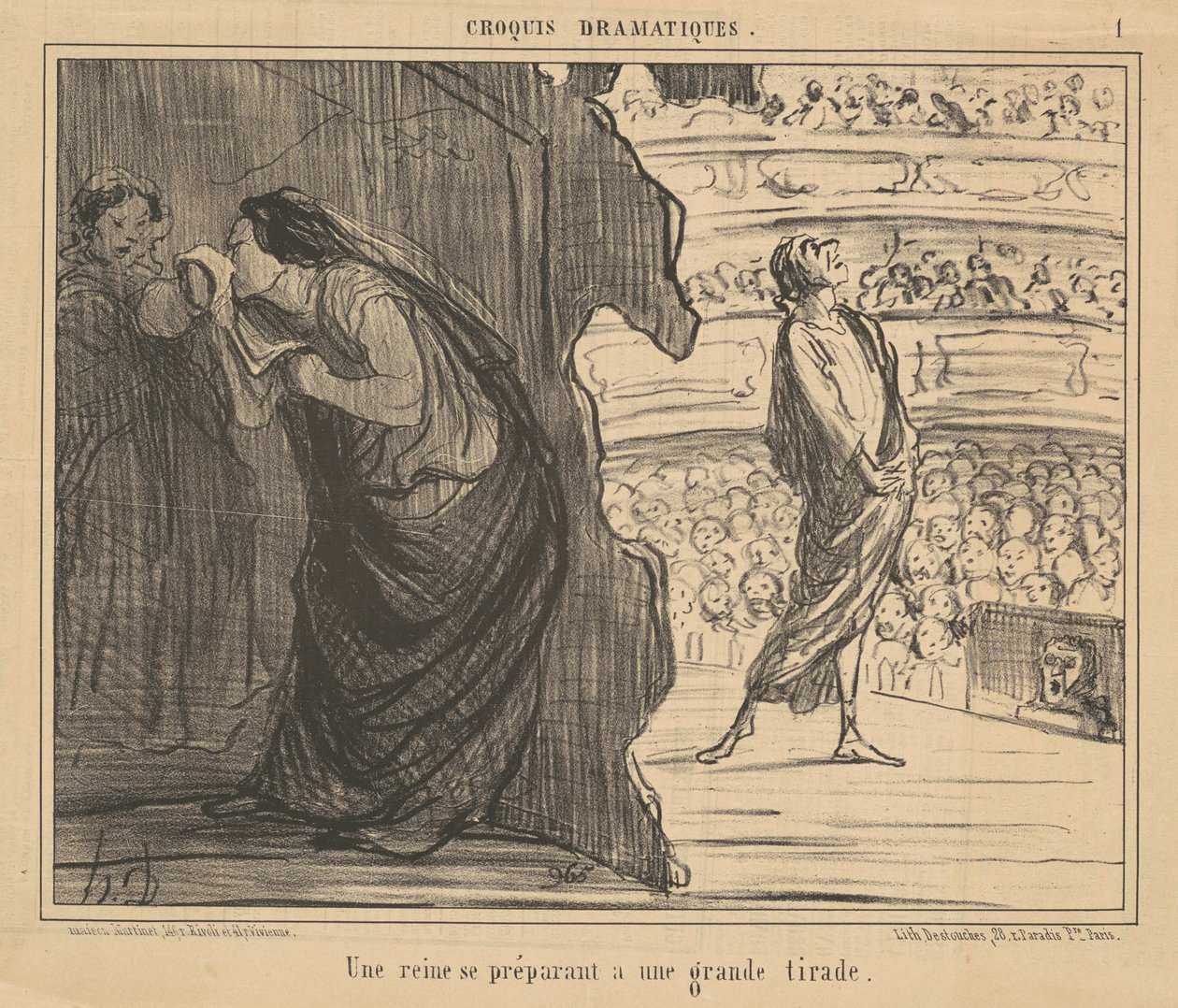 En drottning gör sig redo för en stor tirad av Honoré Daumier