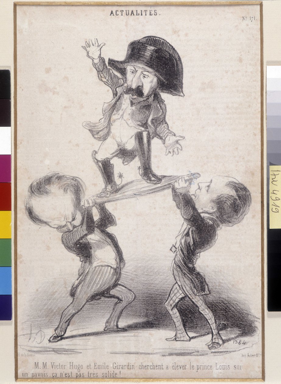 Victor Hugo och Emile de Girardin stödjer Napoleon Bonapartes kandidatur. Tecknad av Honore Daumier (1808-1879) dök upp i "" Le Charivari"". Victor Hugos Litterary House, Bievres (mått i cm 30,3x20) av Honoré Daumier