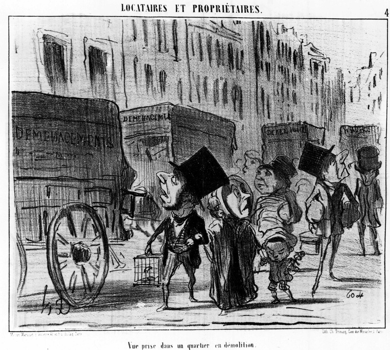 Vy tagen i ett rivningskvarter, hämtat från "" Tenants et Proprietaires", tecknad serie av Honore Daumier (1808-1879). “Charivari” av Honoré Daumier