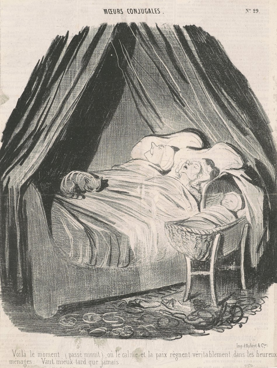 Detta är ögonblicket (efter midnatt) då lugn och frid verkligen råder i lyckliga par. Bättre sent än aldrig. av Honoré Daumier