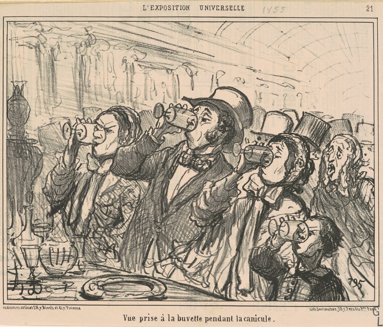 Utsikt tagen i baren under värmeböljan av Honoré Daumier