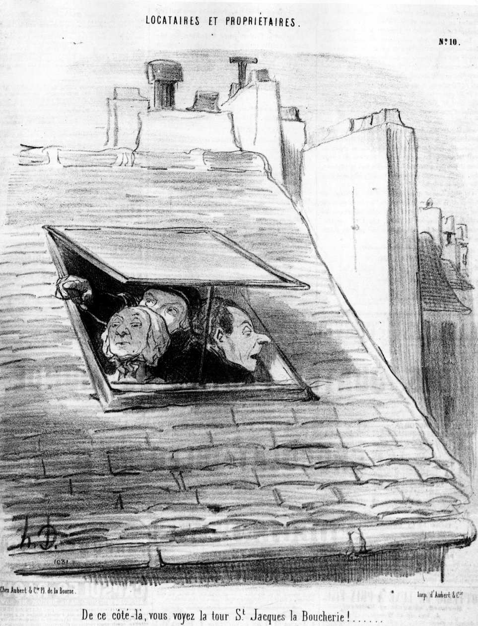 från denna sida ser du St. Jacques Tower the Boucherie!... , hämtat från "" Tenants et Owners", tecknad serie av Honore Daumier (1808-1879). “Charivari” av Honoré Daumier
