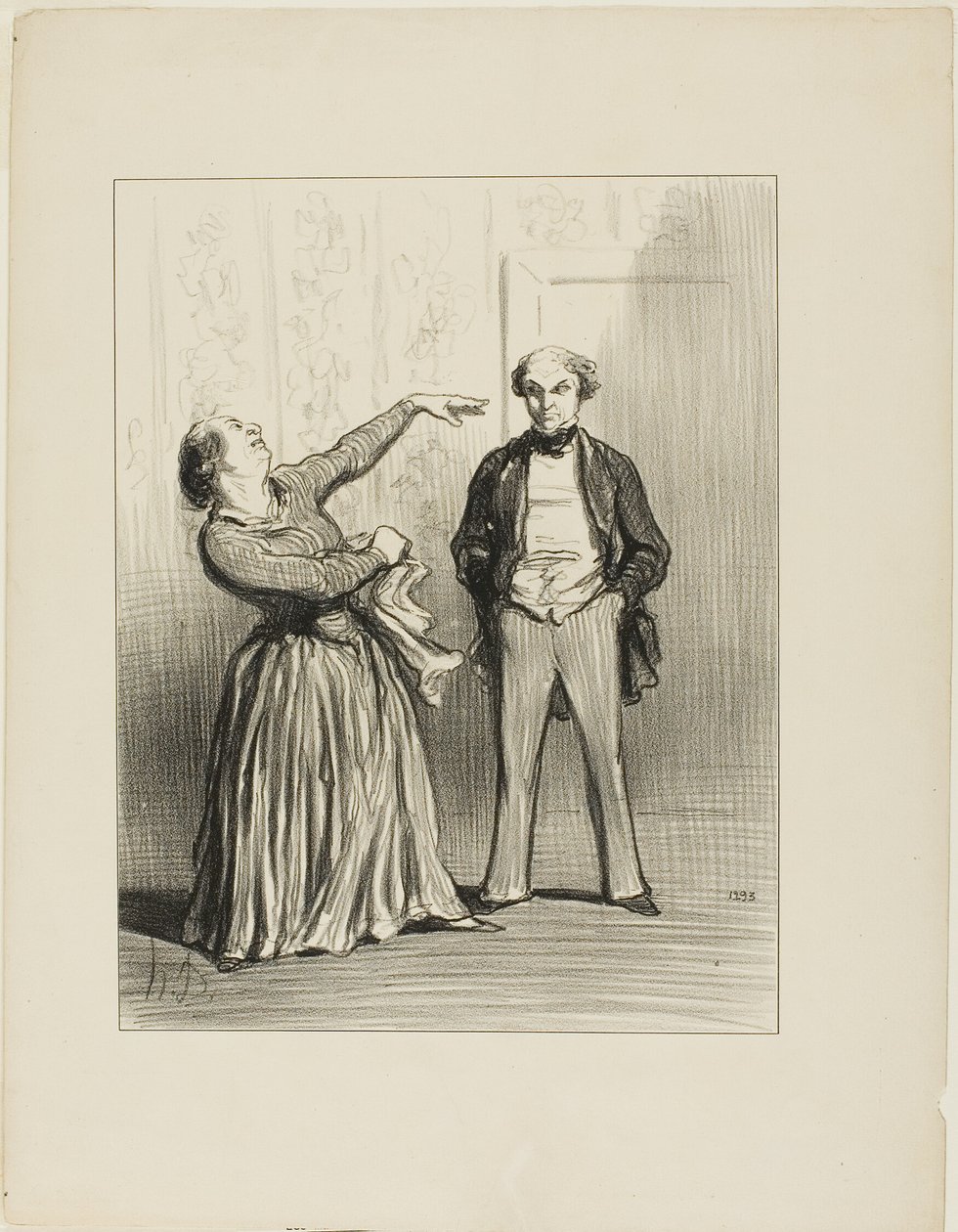 "- Män är verkligen inte vad ett fåfängt folk vill tro!", plansch 3 från Les Divorceuses av Honoré Victorin Daumier