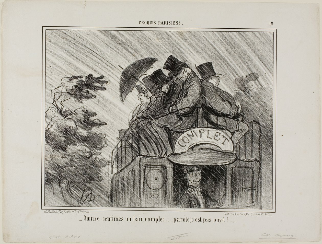 "- Bara 15 cent för ett helt bad.... vilken deal!", plansch 12 från Croquis Parisiens av Honoré Victorin Daumier