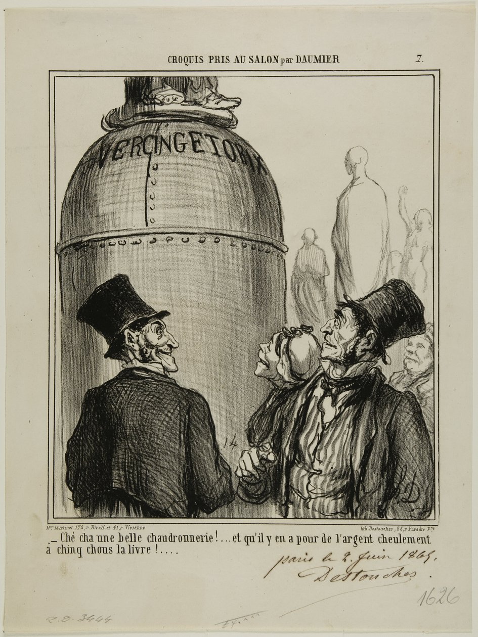 "- Japp ... det här är vad jag kallar ett shplendid jobb.... och för bara fem sous per pund ... får du verkligen valuta för pengarna!", plansch 7 från Croquis Pris Au Salon par Daumier av Honoré Victorin Daumier