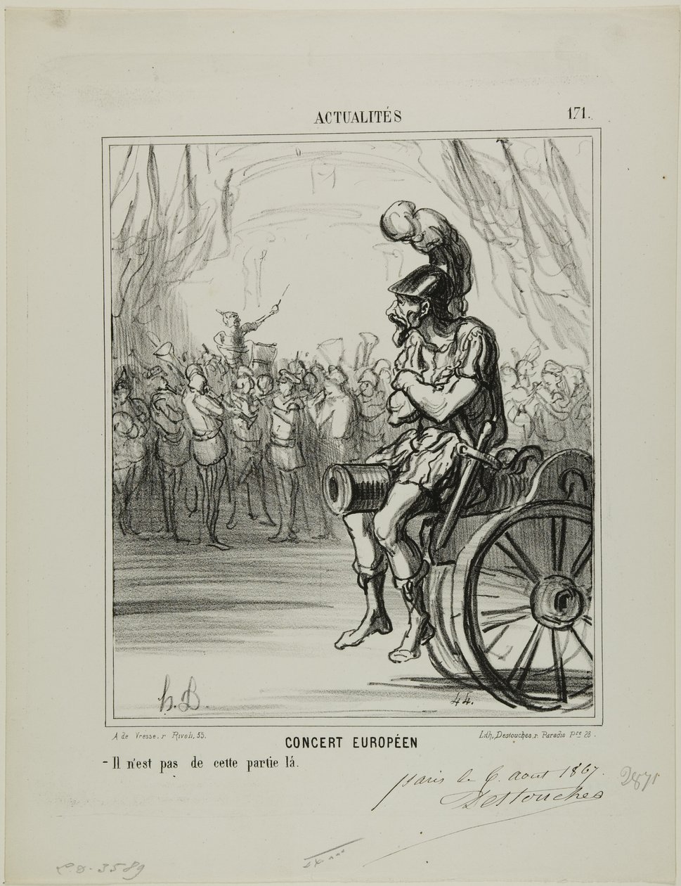 En europeisk konsert. Får inte delta i denna del, plansch 171 från Actualités av Honoré Victorin Daumier