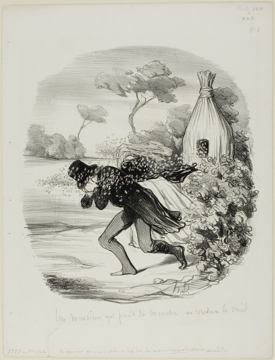 En herre som ville studera binas levnadsvanor alltför noga, plansch 6 ur Pastorales av Honoré Victorin Daumier
