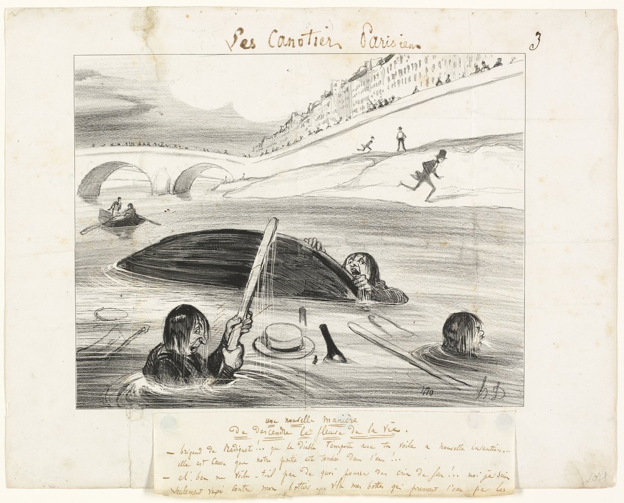 Ett nytt sätt att flyta längs livets flod, plansch tre från Les Canotiers Parisiens av Honoré Victorin Daumier