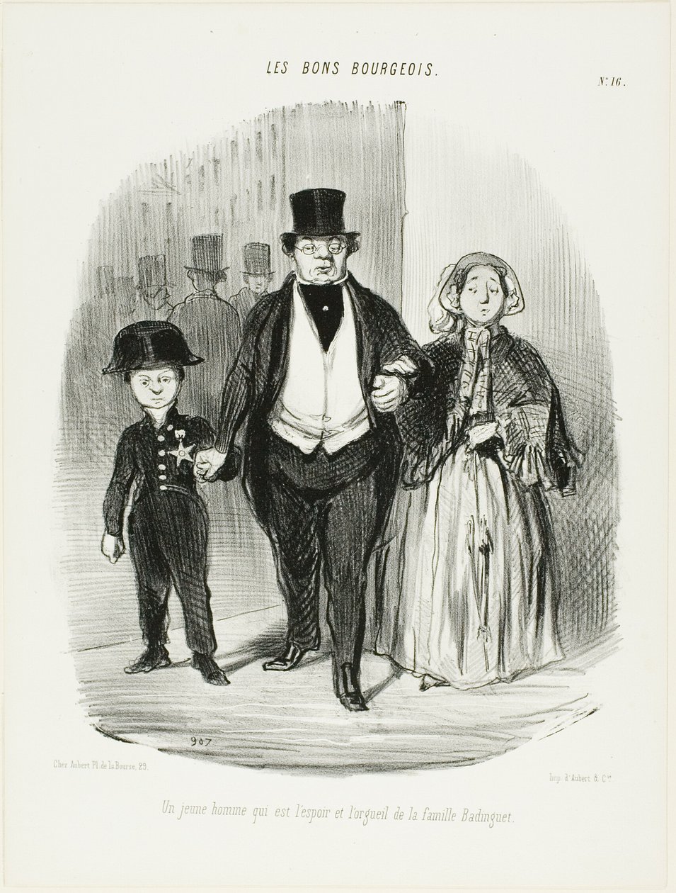 En ung man som är familjen Badinguets stolthet och hopp, plansch 16 från Les Bons Bourgeois av Honoré Victorin Daumier