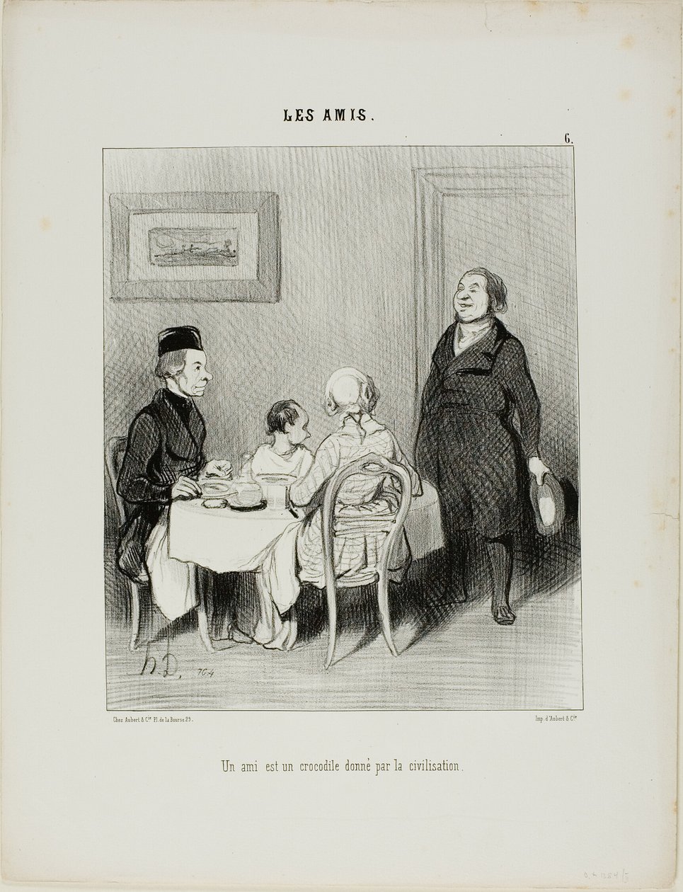 En vän är en krokodil som skapats av civilisationen, plansch 6 från Les Amis av Honoré Victorin Daumier