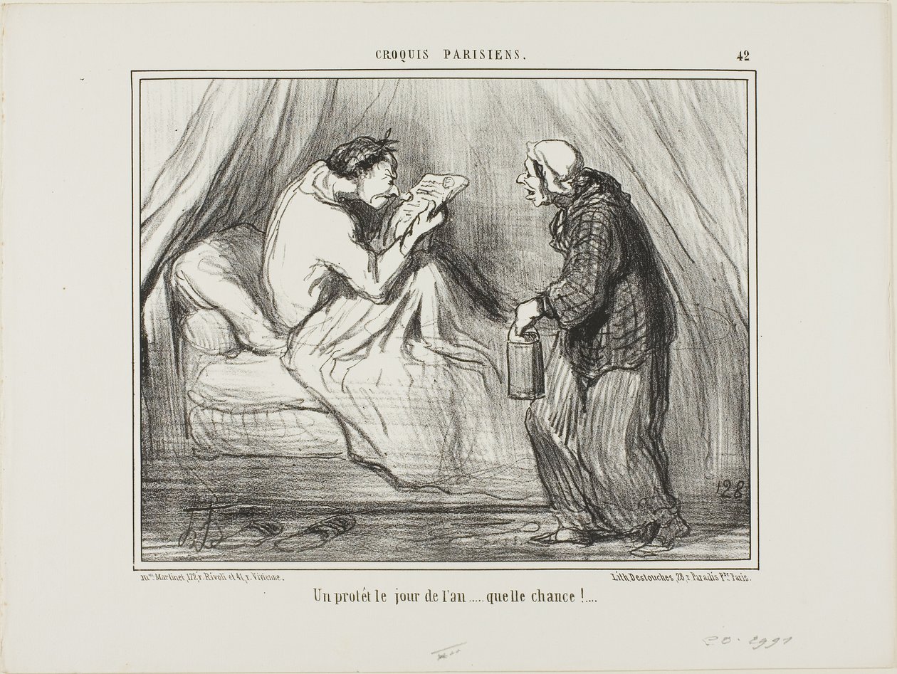 "En protest på nyårsdagen! Vilken tur! ...........," plansch 42 från Croquis Parisiens av Honoré Victorin Daumier