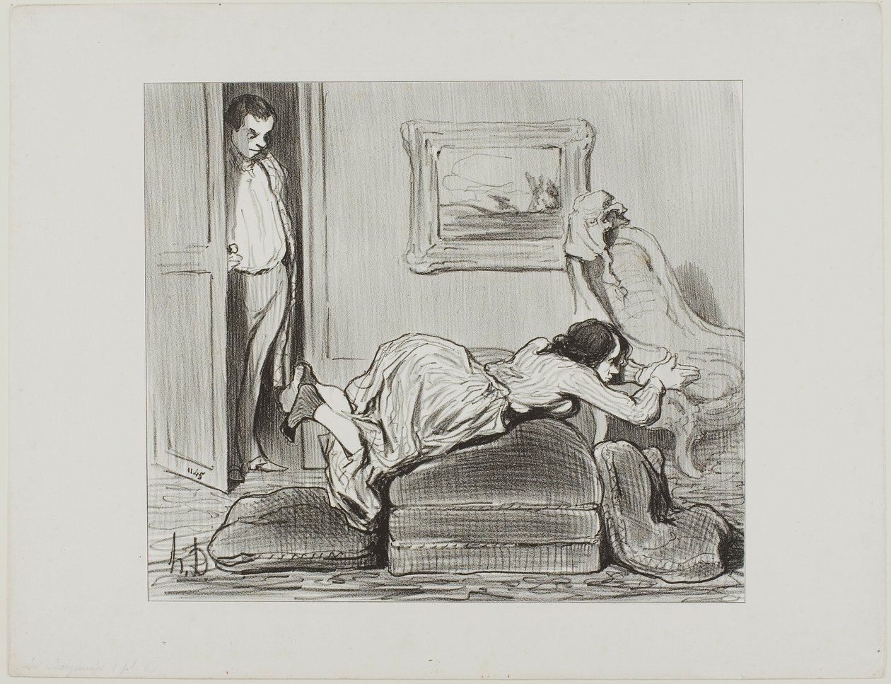 En ivrig student som övar hemma, plansch 6 från Les Baigneuses av Honoré Victorin Daumier