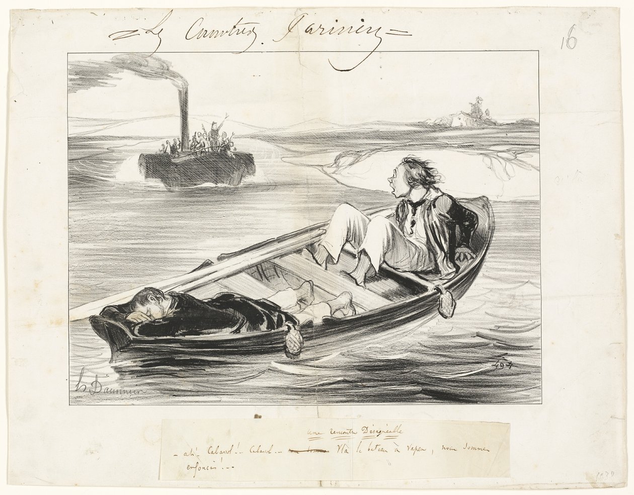 Ett obehagligt möte, plansch sexton från Les Canotiers Parisiens av Honoré Victorin Daumier